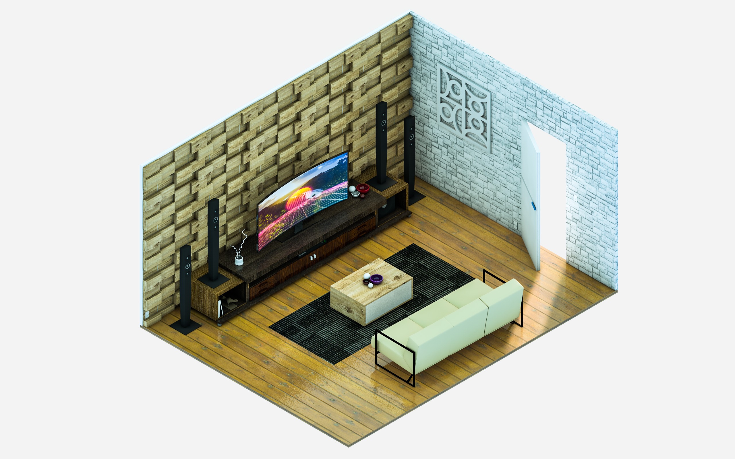 isometric, Modern, House, Interior design Wallpaper