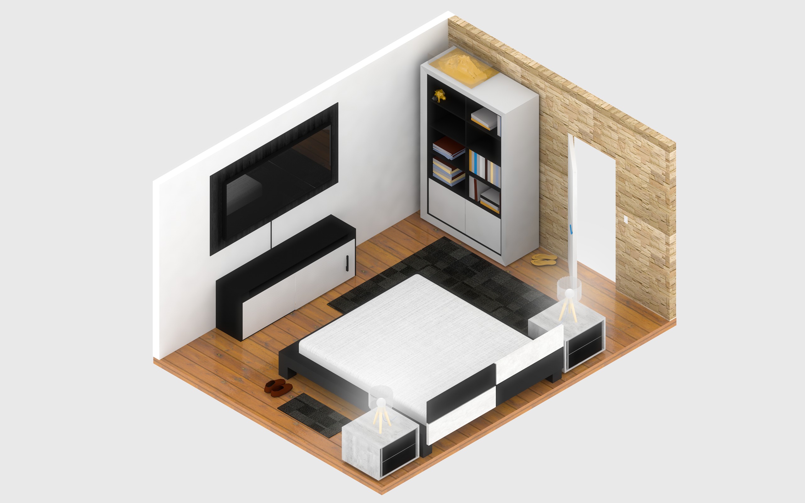 isometric, Modern, House, Interior design Wallpaper