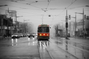 cityscape, Tram, Selective coloring, Rain, Toronto, Traffic, Canada, TTC