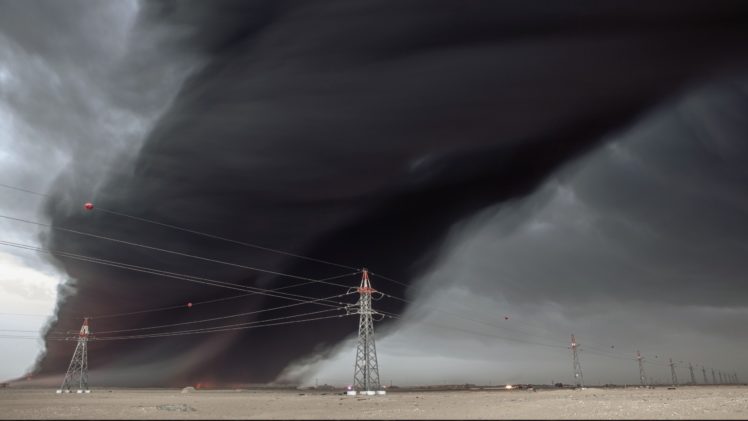 desert, Wire, Tornado, Fire, Utility pole HD Wallpaper Desktop Background