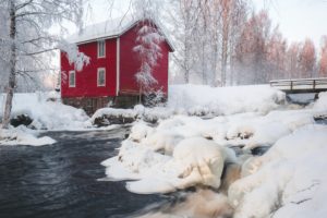 house, Ice, Winter, Nature, Landscape, Red, White, Water