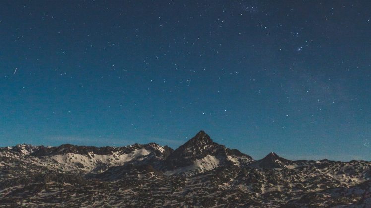 mountains, Sky, Stars, Night, Landscape, Nature, Far view HD Wallpaper Desktop Background