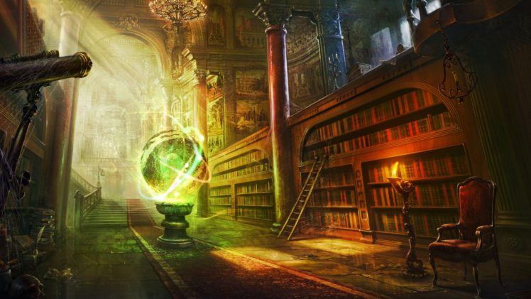 magic, Castle, Fantasy art, Library, Ball, Stairs, Column HD Wallpaper Desktop Background