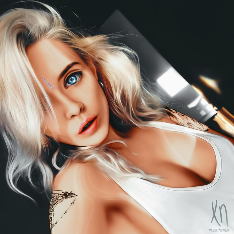 women, Xilston Arts, Blue eyes, Portrait, Tattoo HD Wallpaper Desktop Background