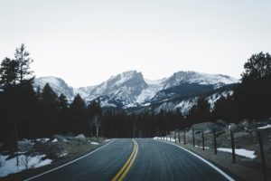 snow, Road, Trees, Mountains, Landscape