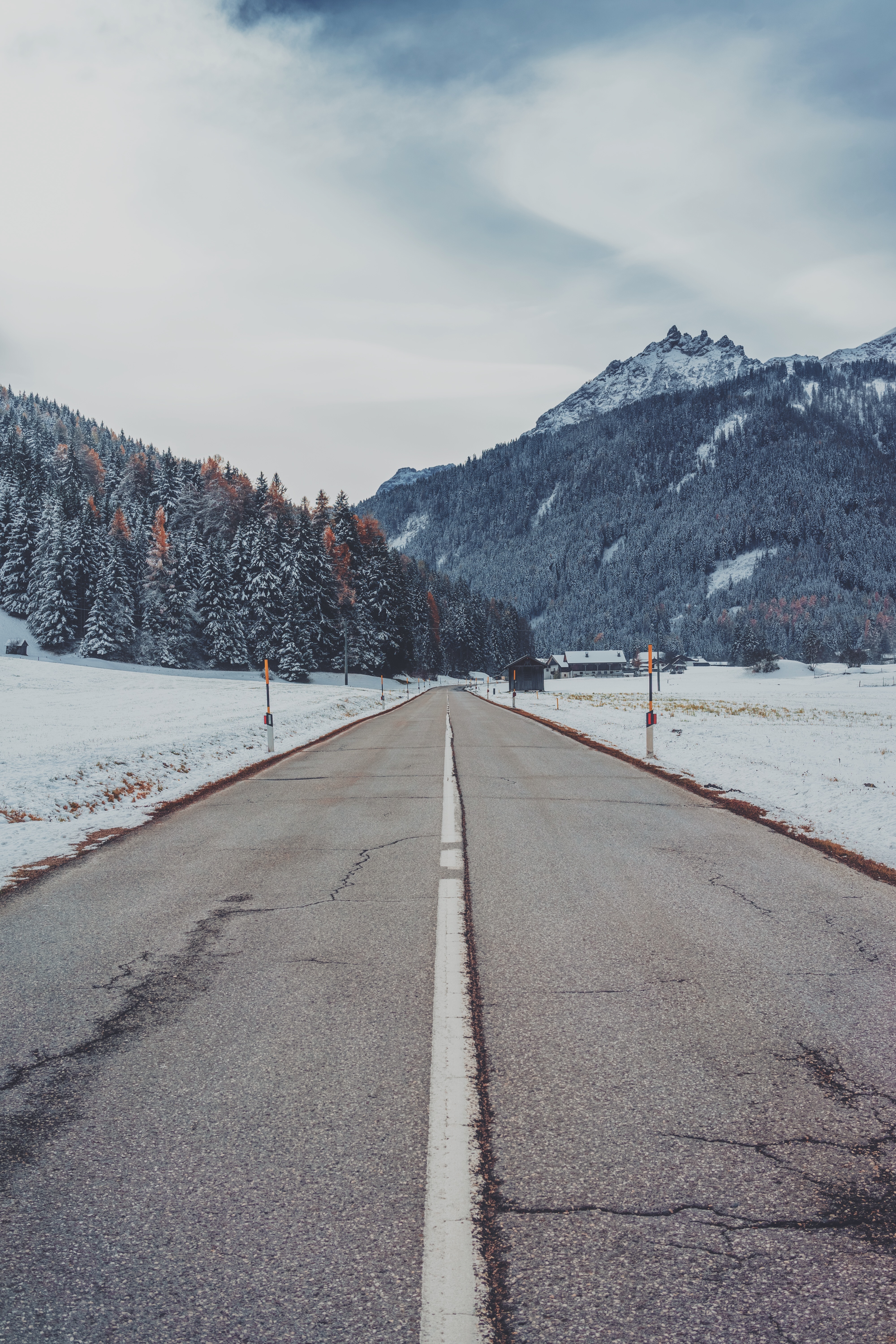 nature, Snow, Trees, Road, Mountains Wallpaper