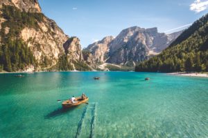 nature, Water, Mountains, Trees, Boat, Landscape, Clear sky