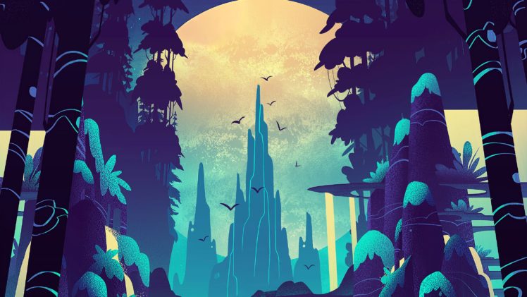 moonlight, Trees, Bats, Mountain pass HD Wallpaper Desktop Background