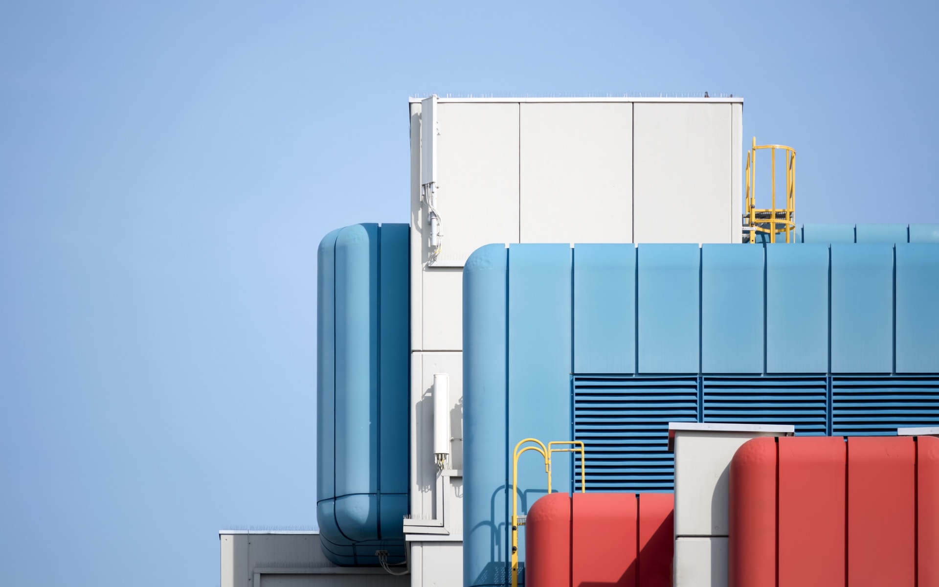 building, Industrial, Blue, Red Wallpaper