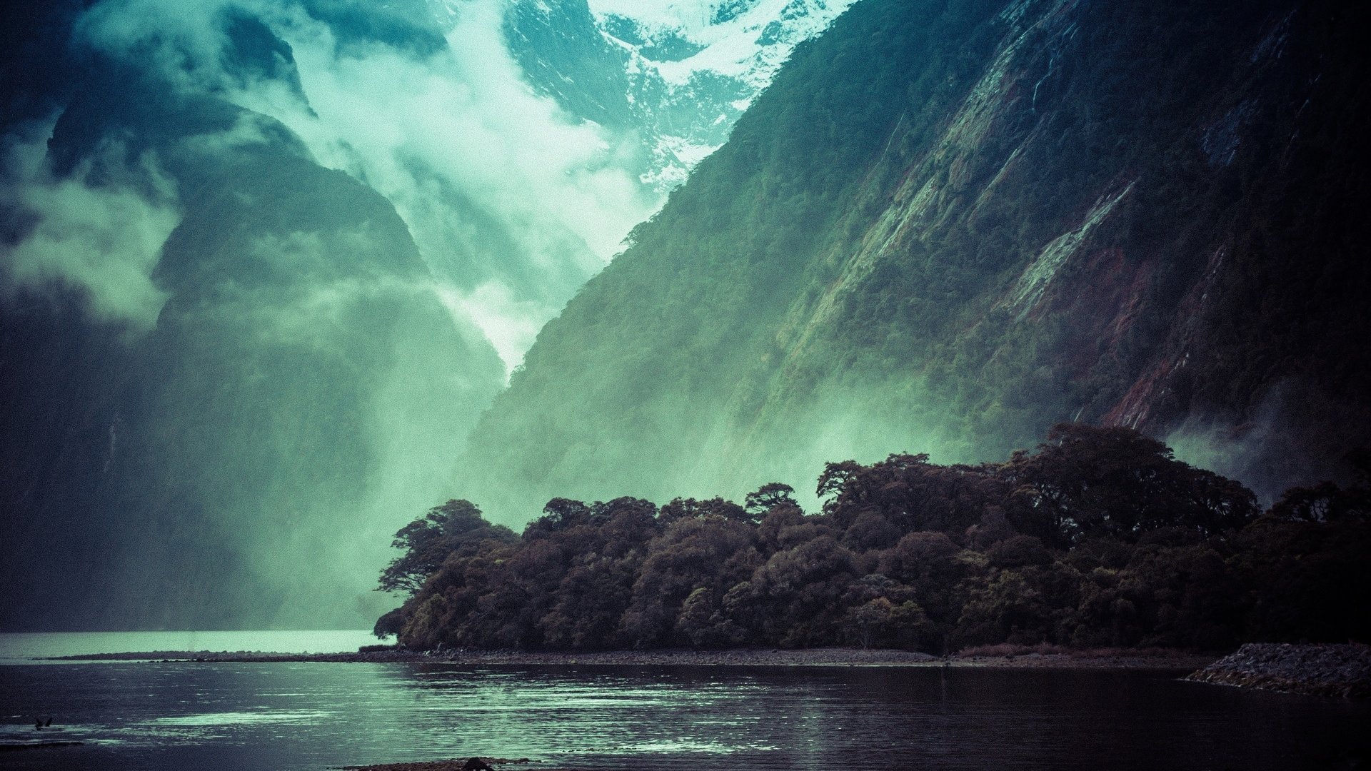 mountains, Landscape, Mist, Water, Clouds Wallpaper