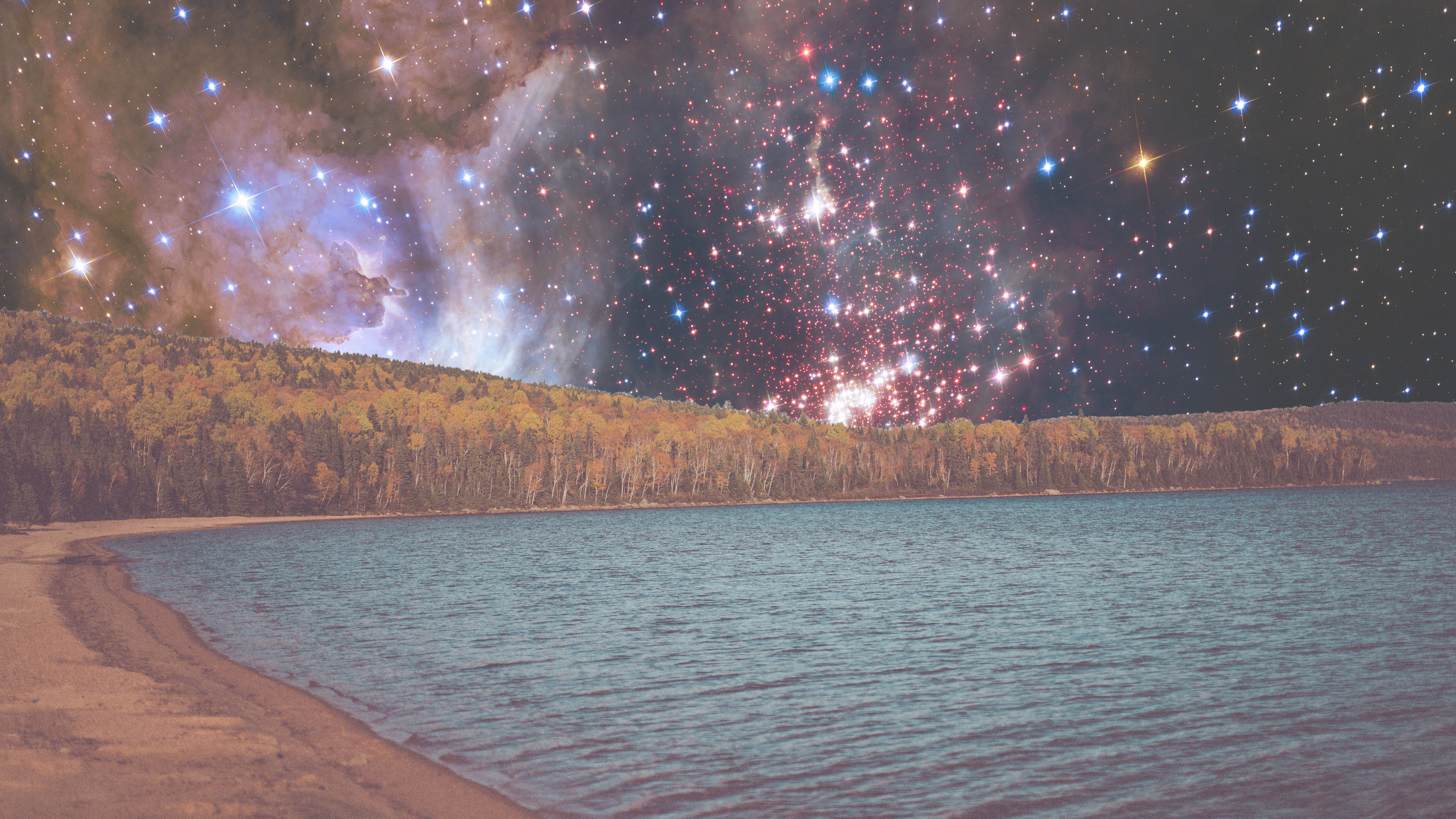 lake, Landscape, Space, Constellations Wallpaper