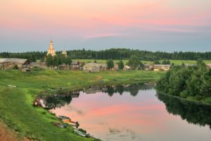 Russia, Village, River, Landscape