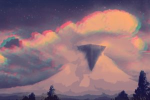 triangle, Clouds, Glitch art, Mountain glitch, Sky, Paisaje erroneo