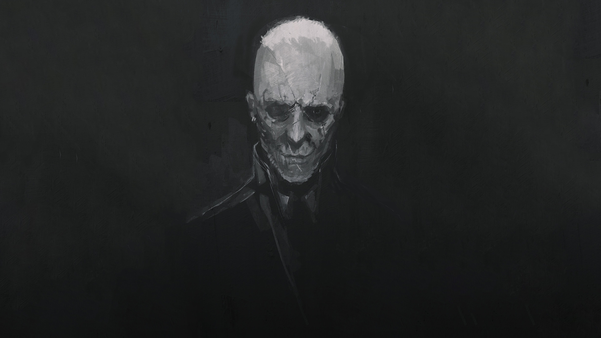 bald, Monochrome, Black clothing, Scars Wallpaper