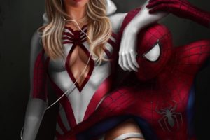 Margot Robbie, Spider Gwen, Spider Man, Illustration, Drawing, Redesign, Marvel Comics