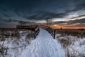 nature, Sky, Winter, Snow, Path, Bridge