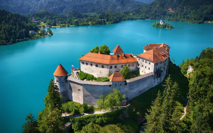 nature, Landscape, Water, Trees, Lake, Slovenia, Castle, Island, Church, Forest, Ancient, Hills, Lake Bled HD Wallpaper Desktop Background