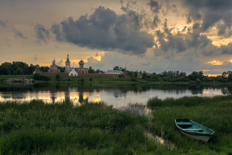 Russia, Landscape, Village, Boat, Water HD Wallpaper Desktop Background