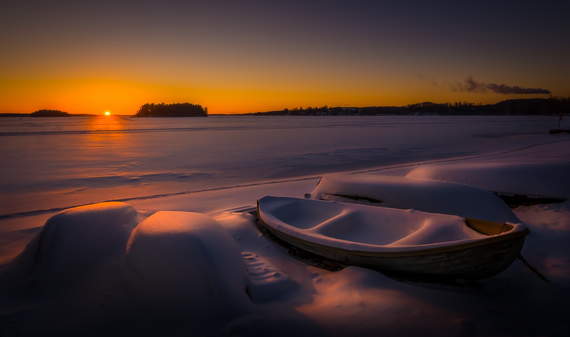snow, Sunlight, Boat, Winter, Nature Wallpaper