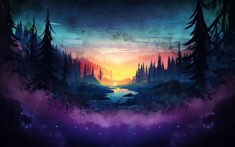 purple, Nature, Colorful, Trees, Forest, Smoke, Mist HD Wallpaper Desktop Background