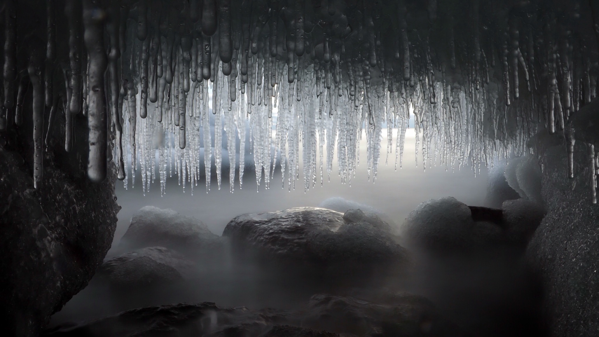 ice, Winter, Stones, Cave, Nature Wallpaper