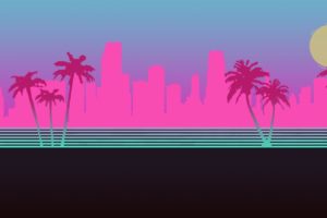 vaporwave, Cityscape, Palm trees