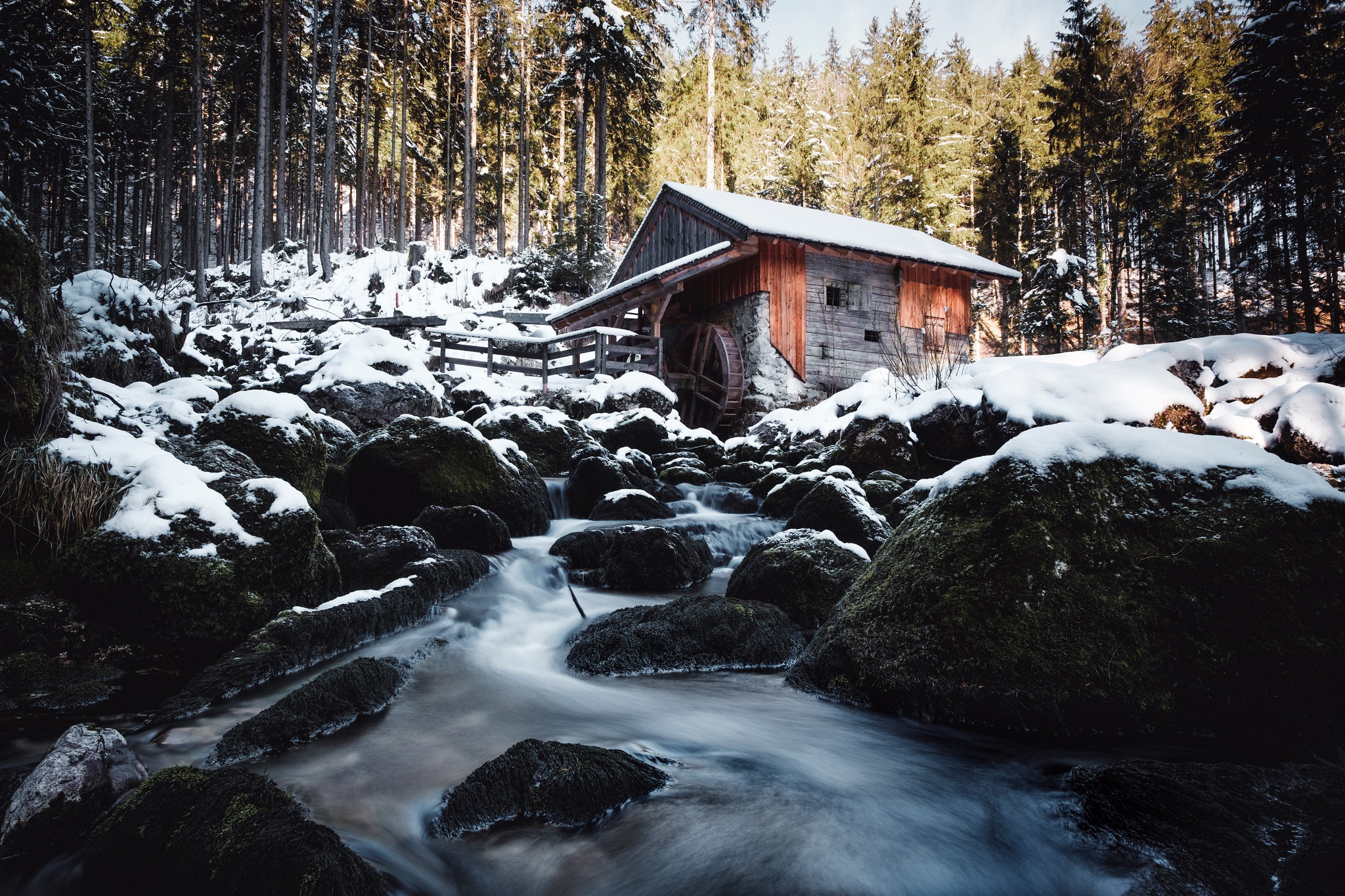 hut, Nature, Winter, Water Wallpaper