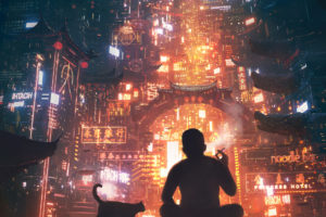daniel liang, China, City, Cyberpunk, Cigarettes, Cat, Asian architecture