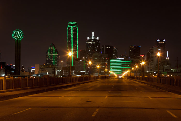 Dallas, Texas, Skycrapers, Lights, Road, Night HD Wallpaper Desktop Background