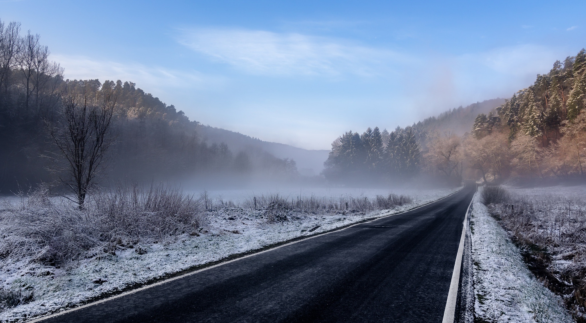 road, Winter, Landscape Wallpaper