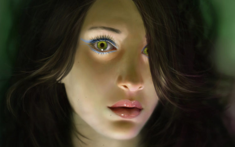eyes, Lips, Brunette, Women, Digital art HD Wallpaper Desktop Background
