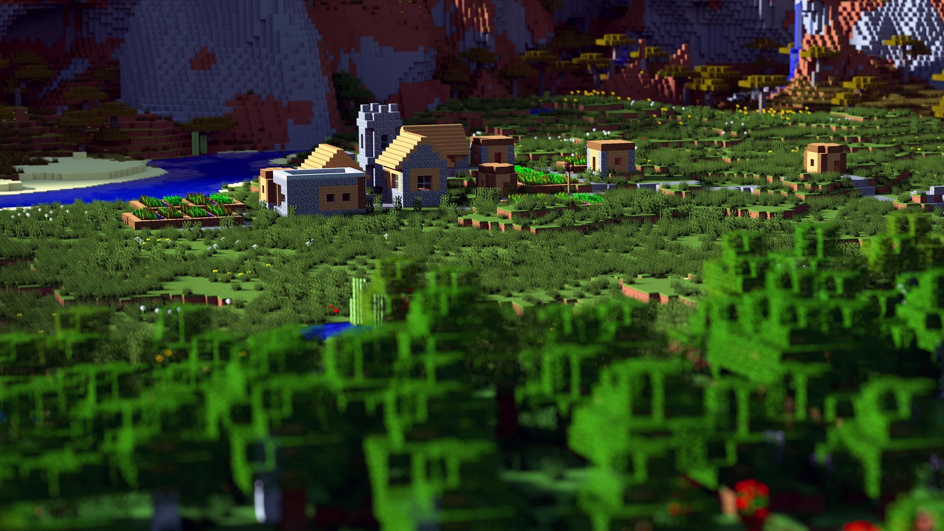 Minecraft, Video games, Village, Villages, Depth of field Wallpaper