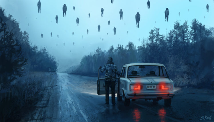 ghost, Road, Forest, Car, LADA, Artwork, Sky, Mist HD Wallpaper Desktop Background