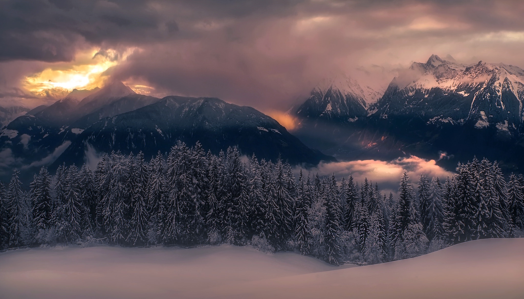 nature, Winter, Mountains, Snow, Landscape, Trees Wallpaper