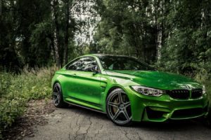 BMW M4, Car, Green car, Forest, Outdoors