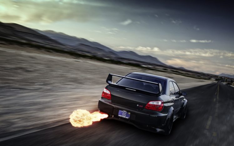 Subaru Impreza WRX STi, Car, Fire, Black cars, Road HD Wallpaper Desktop Background