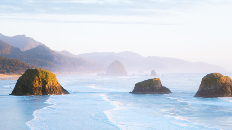 Ecola State Park, Oregon, Pacific Ocean, Beach, Sea, Rocks, Mountains, Nature, Landscape HD Wallpaper Desktop Background