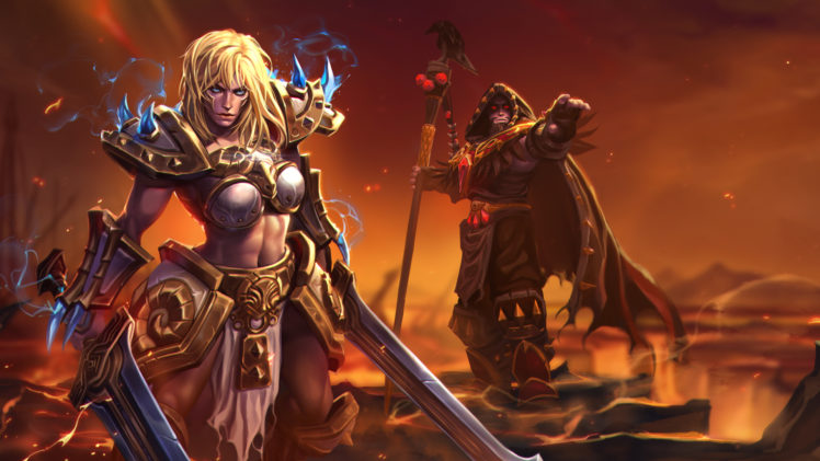 sonya, Belly, Blonde, Long hair, Blizzard Entertainment, Video games, Heroes of the storm, Warcraft, World of Warcraft, Medivh, Sword HD Wallpaper Desktop Background