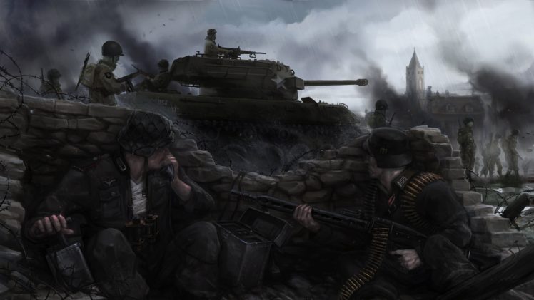soldier, Nazi, Ambush, Tank, Machine gun, World War II, M18 Hellcat, War, Video games HD Wallpaper Desktop Background