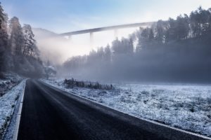 road, Landscape, Mist, Winter