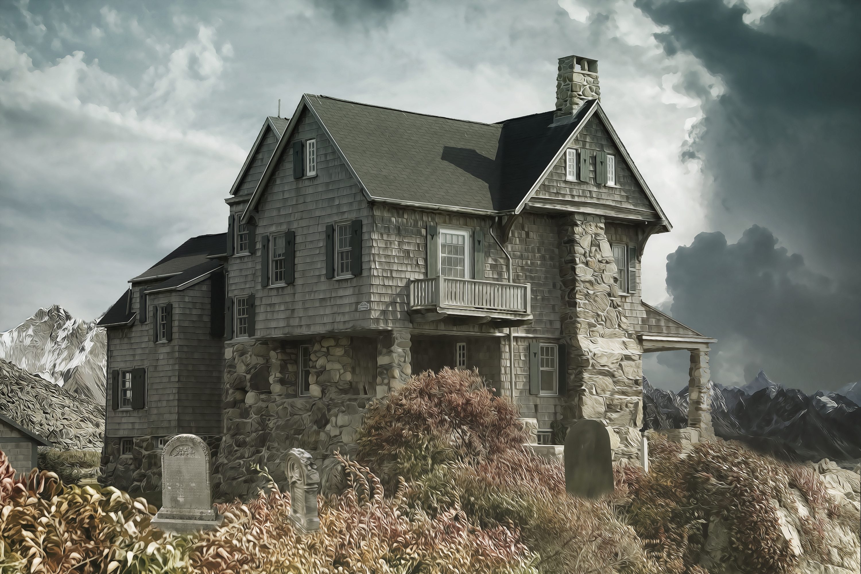 house, Grave, Artwork Wallpaper