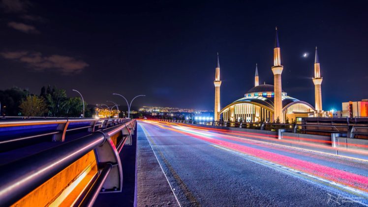 Turkey, Ankara, Mosque, City, Lights, Long exposure HD Wallpaper Desktop Background
