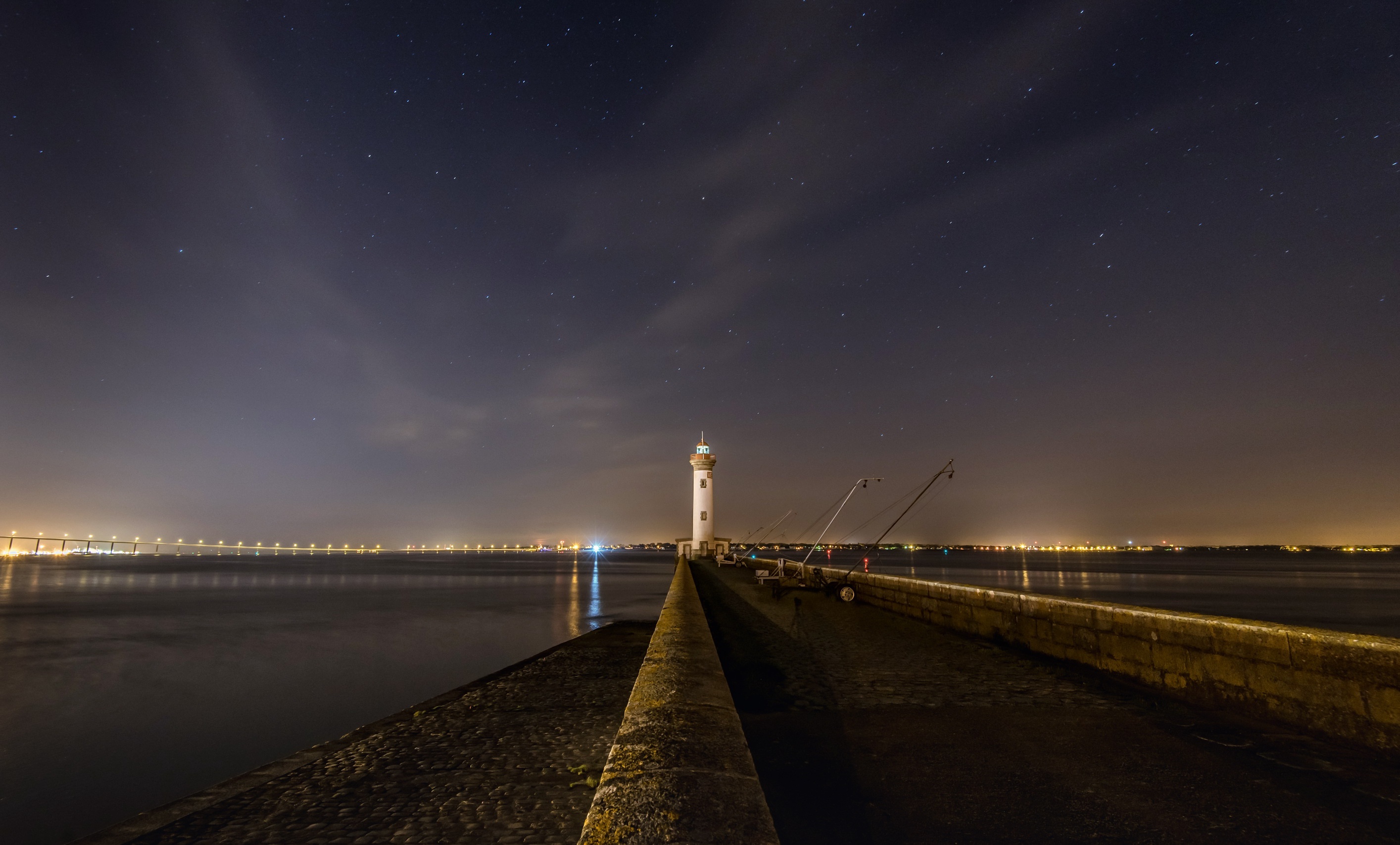 sky, Night, Lighthouse, France Wallpaper