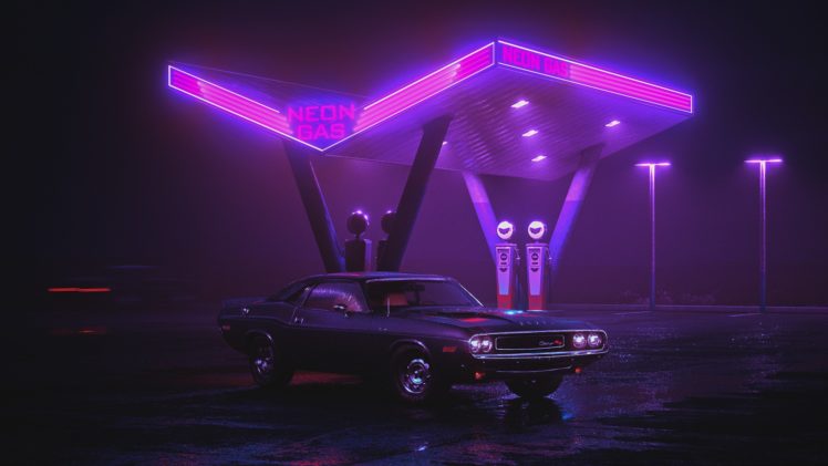 car, Purple, Retrowave, Landscape HD Wallpaper Desktop Background