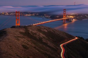 Golden Gate Bridge, Long exposure, Night, Mist