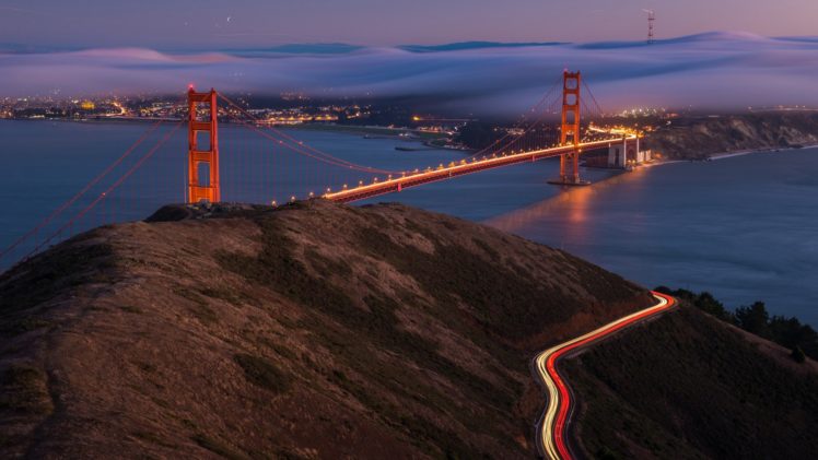 Golden Gate Bridge, Long exposure, Night, Mist HD Wallpaper Desktop Background