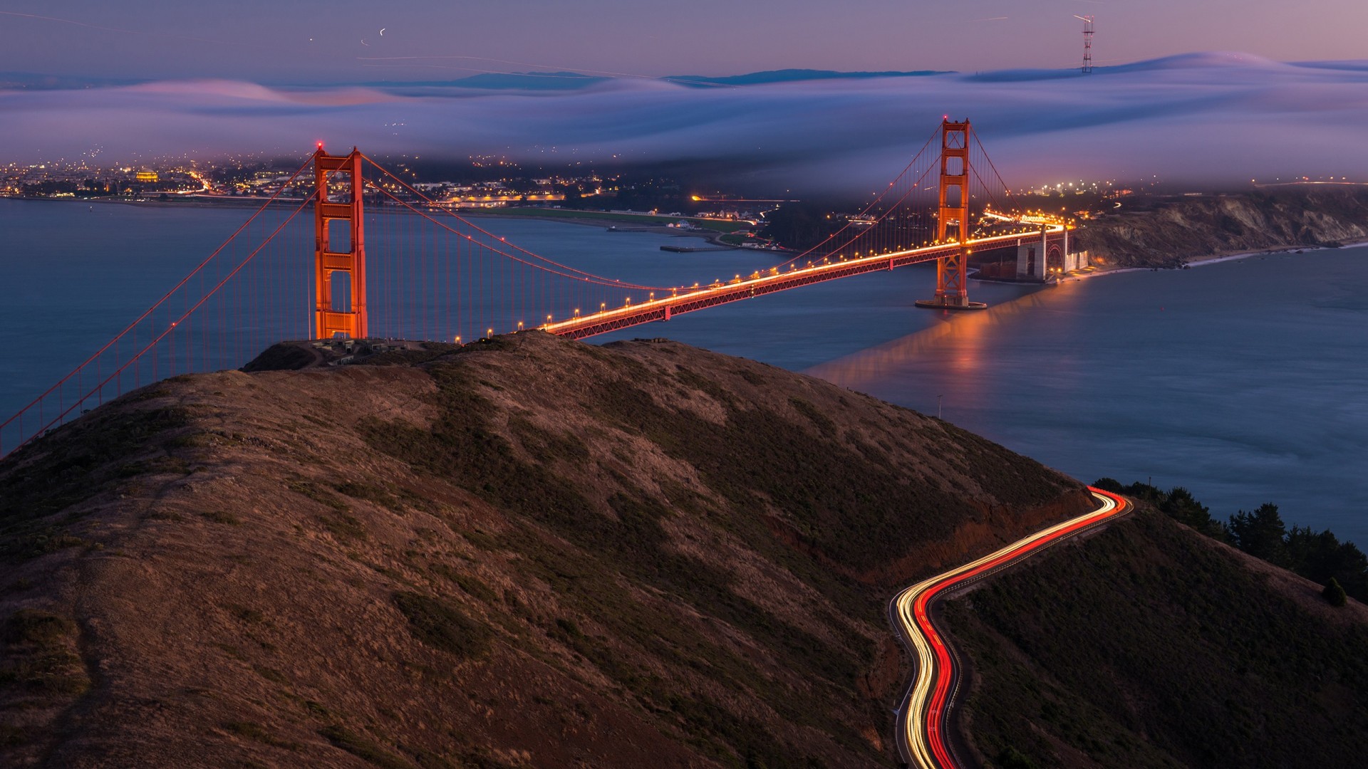Golden Gate Bridge, Long exposure, Night, Mist Wallpaper