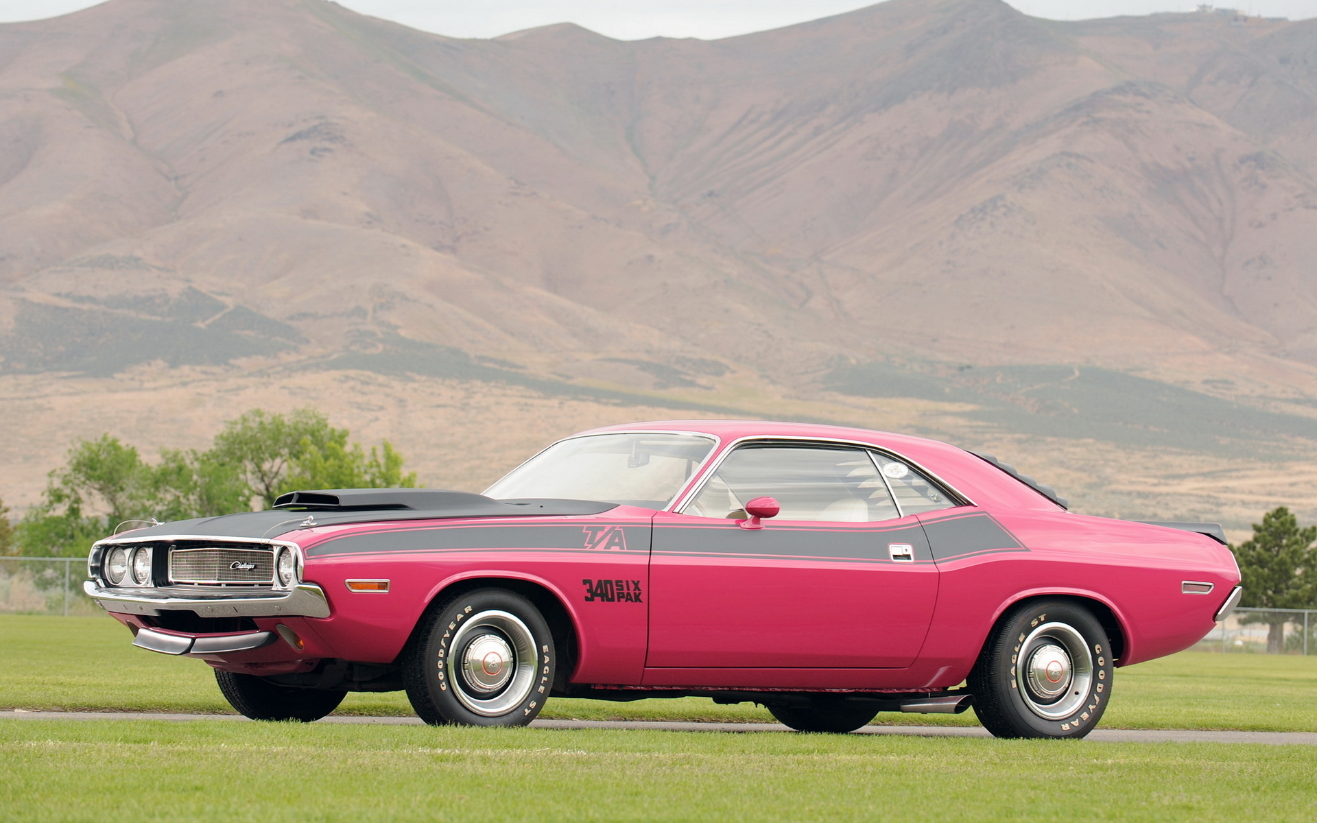 car, Nature, Landscape, Goodyear Tires, Dodge Challenger, Dodge Challenger 1970, Mountains Wallpaper