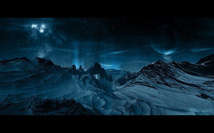 planets, Above, Snowy, Mountains, Sky, Nighy, Star, Fantas HD Wallpaper Desktop Background