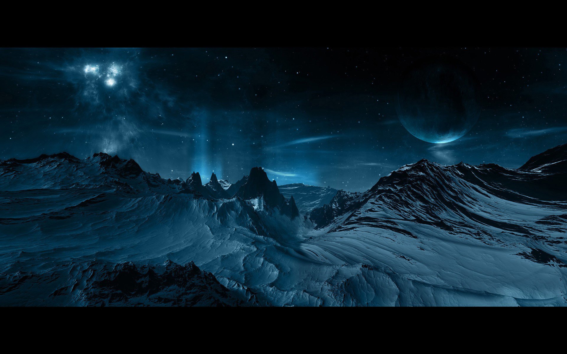 planets, Above, Snowy, Mountains, Sky, Nighy, Star, Fantas Wallpaper